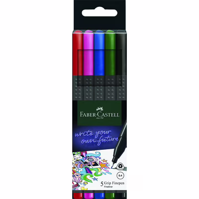 Immagine di Pennarello FABER CASTELL GRIP FINEPEN BASIC astuccio 5 colori assortiti