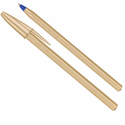 Immagine di Penna a sfera colore blu BIC CRISTAL GLACÉ fusto oro punta media mm 1