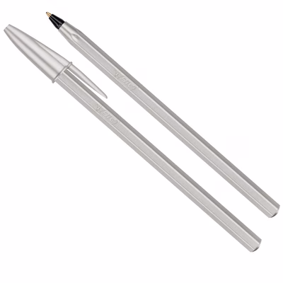 Immagine di Penna a sfera colore nero BIC CRISTAL GLACÉ fusto argento punta media mm 1