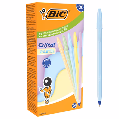 Immagine di Penna a sfera colore blu BIC CRISTAL PASTEL fusto colori assortiti punta media mm 1