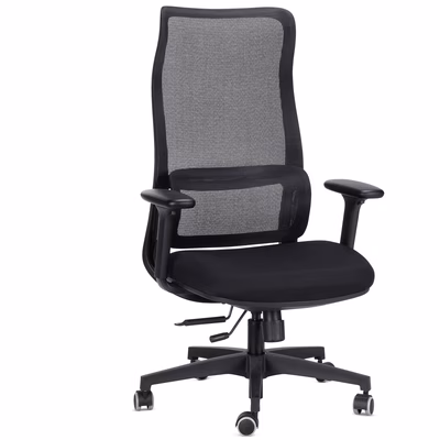 Immagine di Sedia operativa PANAPERA con braccioli regolabili schienale rete sedile tessuto colore nero