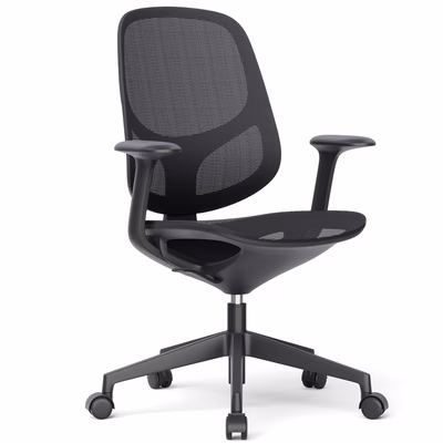 Immagine di Sedia visitatore FRESH con braccioli fissi schienale e sedile in rete colore nero