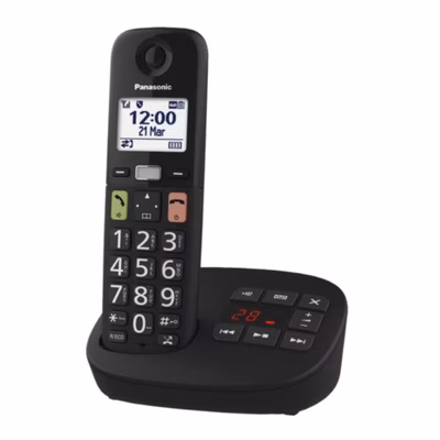 Immagine di Telefono cordless digitale PANASONIC CORDLESS TGU130 TASTI GRANDI SEGRETERIA BLACK KX-TGU130EXB