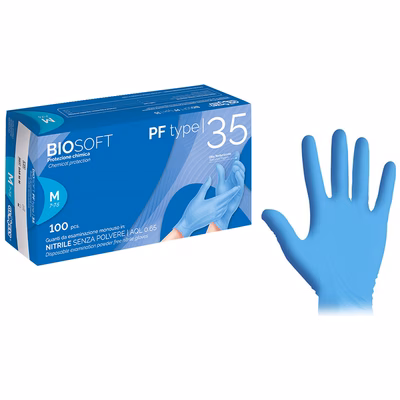 Immagine di Guanti monouso in nitrile senza polvere BIOSOFT PF TYPE35 colore azzurro taglia XL