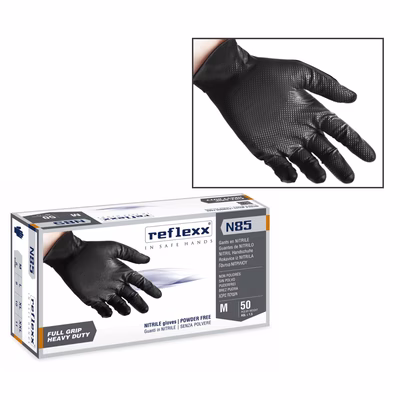 Immagine di Guanti monouso in nitrile senza polvere REFLEXX N85B 3D full grip ultra resistente nero taglia XL