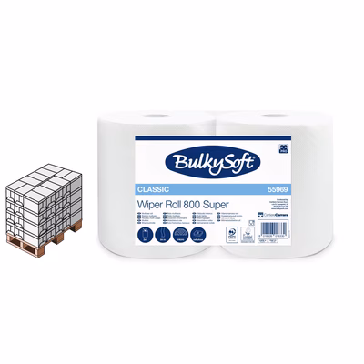 Immagine di Pallet Rotolo industriale BULKYSOFT WIPER ROLL 800 Super in cellulosa 2 veli 400 strappi 84 metri