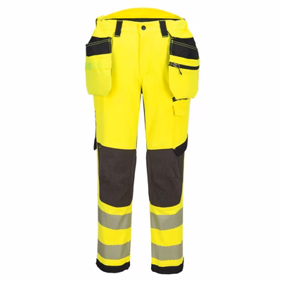 Immagine di Ev4 pantaloni stretch hi-vis classe 2 con tasche holster staccabili PORTWEST EV448 colore Yellow/Bl