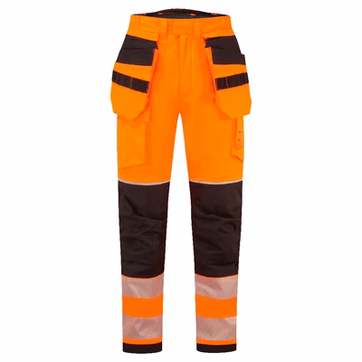 Immagine di Pw3 fr modaflame rain+ hi-vis pantaloni invernali con tasche holster PORTWEST FR427 colore arancione